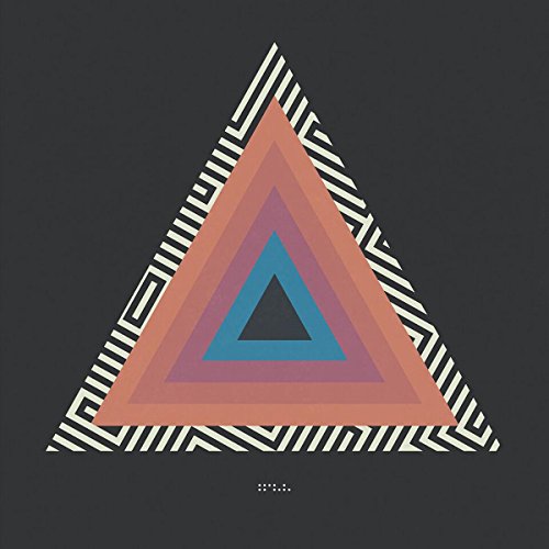 Concentric triangles in shades of orange, purple, and blue on dark gray.