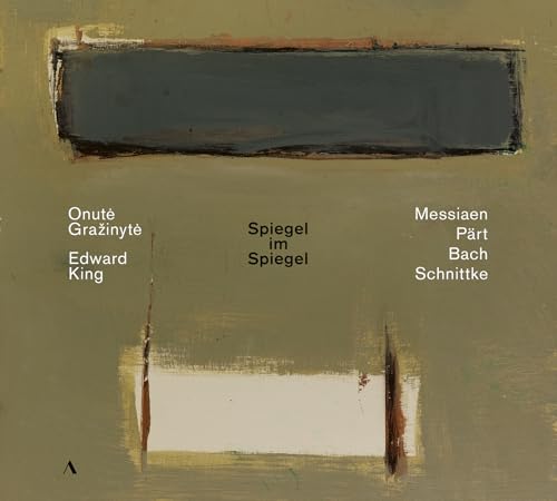 CD cover with abstract dark and light rectangles, and text listing composers.