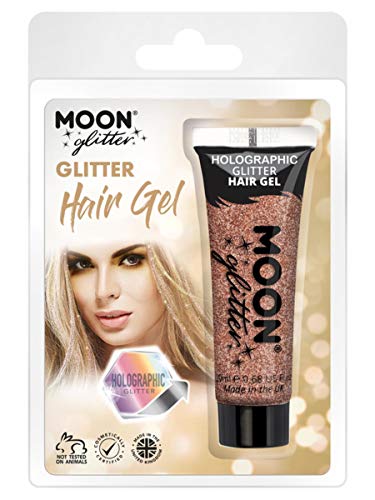 Smiffys Moon Glitter Holographic Glitter Hair Gel, Rose Go