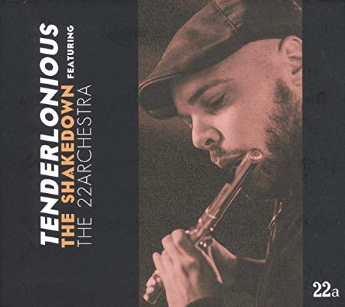 CD cover: Musician with a flute, sepia tone, text "Tenderlonious Shakedown".