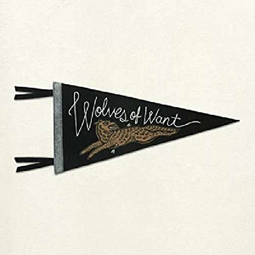 Black pennant with embroidered golden wolf and text "Wolves Of Want".