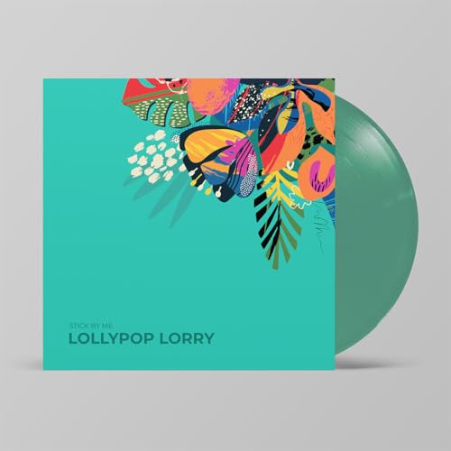 Coloured vinyl record with bright floral album artwork.