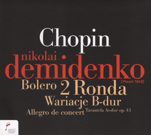 CD cover with white and red text on a black background listing Chopin works.