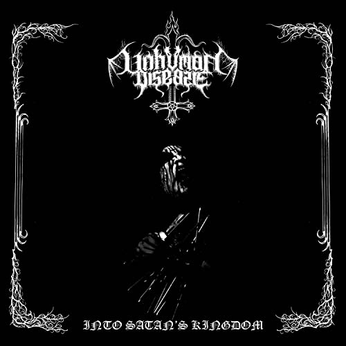 Black and white album cover with ornate frame, demonic figure, and text.