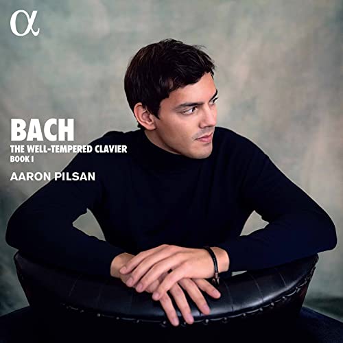 CD cover featuring pianist Aaron Pilsan and text “Bach, The Well-Tempered Clavier.”