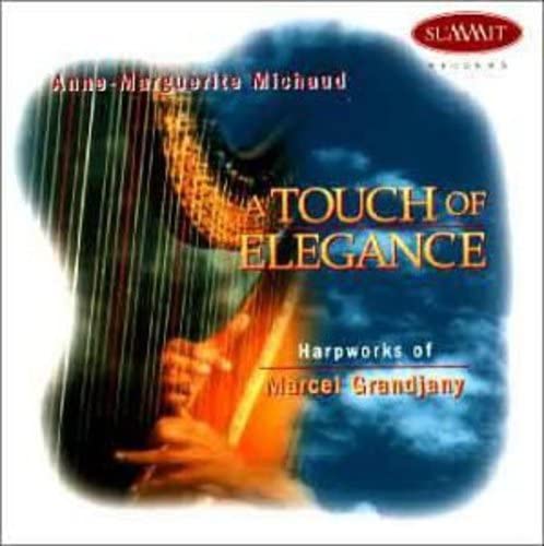 CD cover for Anne-Marguerite Michaud’s “A Touch Of Elegance” featuring a harp.
