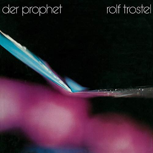 Vinyl record cover for Rolf Trostel’s “Der Prophet” with abstract pink and blue shapes.
