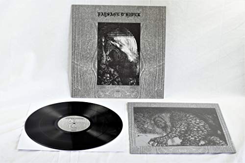 Vinyl record, sleeve, and insert with a dark, textured, abstract image.