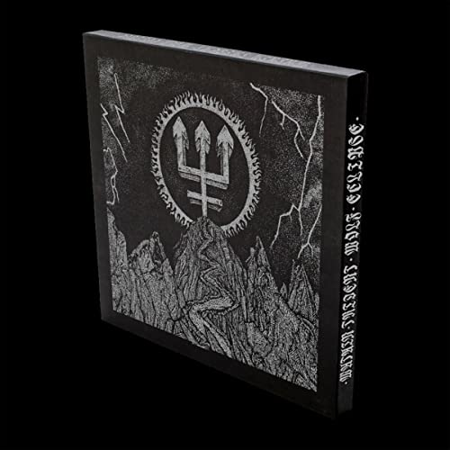 Black box set with a trident symbol and mountainous landscape design.