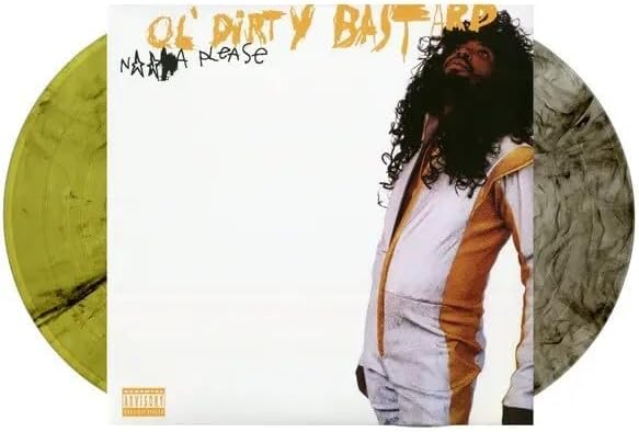 Ol’ Dirty Bastard album cover with portrait and green vinyl record.
