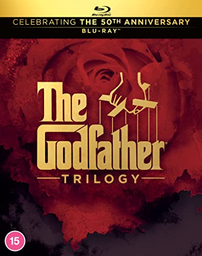 Blu-ray cover for "The Godfather Trilogy" featuring a marionette and face.