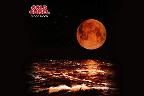 CD cover: dark ocean scene with a large, red blood moon.
