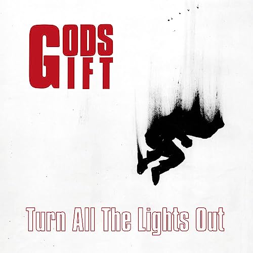 Album cover: red text "Gods Gift" and "Turn All The Lights Out", falling figure.