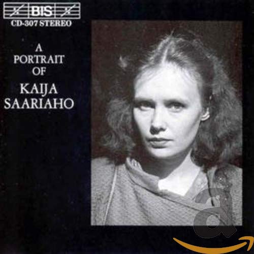 Black and white portrait of composer Kaija Saariaho on a CD cover.
