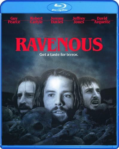 “Ravenous” Blu-ray cover with three men’s faces and skulls in the foreground.