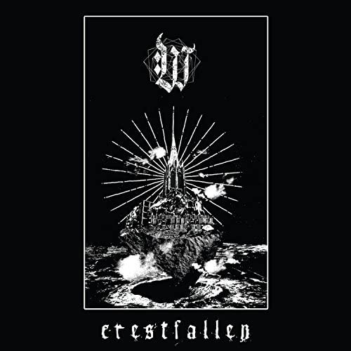Black and white album cover with castle, rays, and geometric logo.
