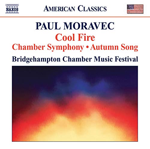 CD cover for "Cool Fire" by Paul Moravec, with abstract red and blue art.