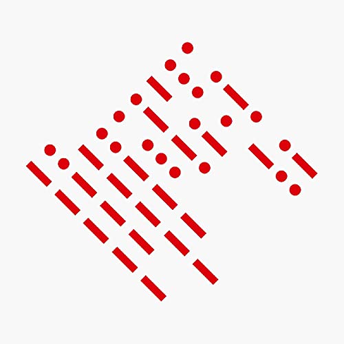 Abstract red and white geometric design, resembling dashes and dots.