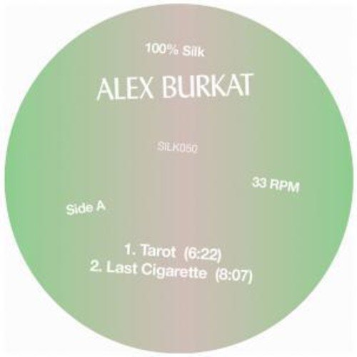 Vinyl record label with artist "Alex Burkat", tracklist, and green-to-purple gradient.