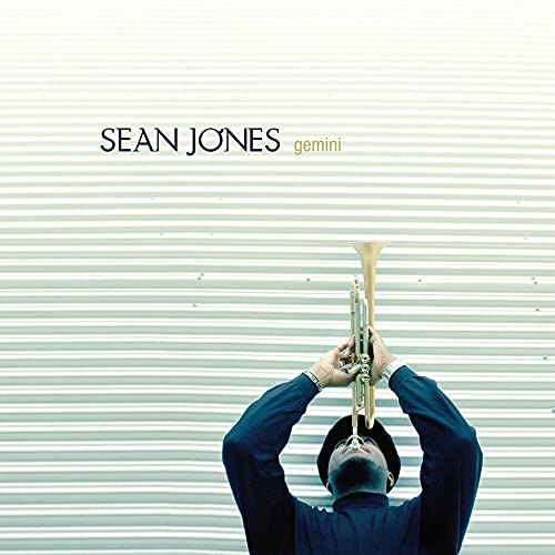 CD cover for Sean Jones’ “Gemini” featuring a trumpet and person.