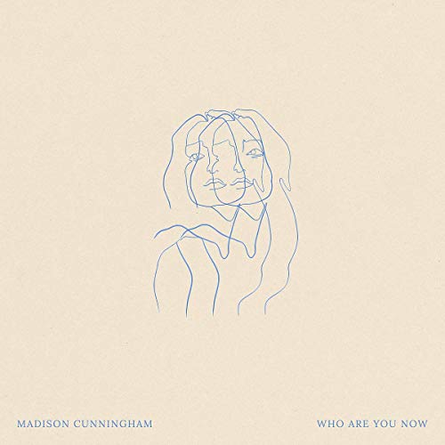 Album cover for Madison Cunningham’s “Who Are You Now” with blue line art.