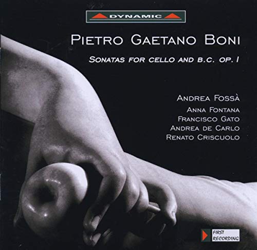 CD cover for Pietro Gaetano Boni’s cello sonatas, featuring a hand.