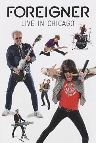 Foreigner band members performing live on stage, DVD cover.