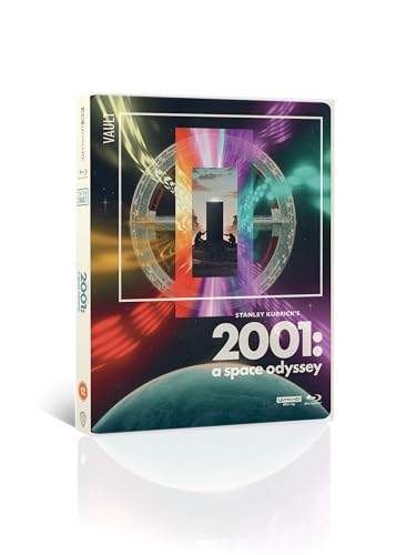 Blu-ray case for "2001: A Space Odyssey" with abstract space imagery.