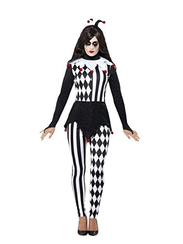Smiffys Adult Women's Halloween Female Jester Costume, Top, Leggings and Headband, Cirque Sinister, Halloween, Size: S, 45202