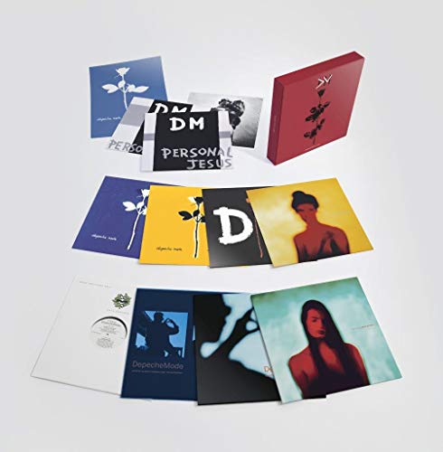 Depeche Mode “Violator” 12” singles vinyl collection, colorful record sleeves displayed.