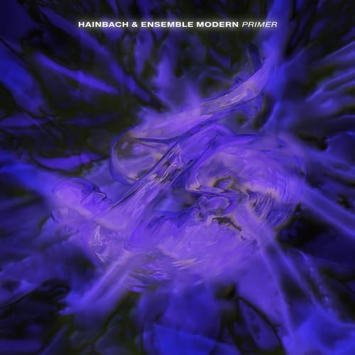 Album cover for Hainbach & Ensemble Modern’s “Primer”, abstract purple artwork.