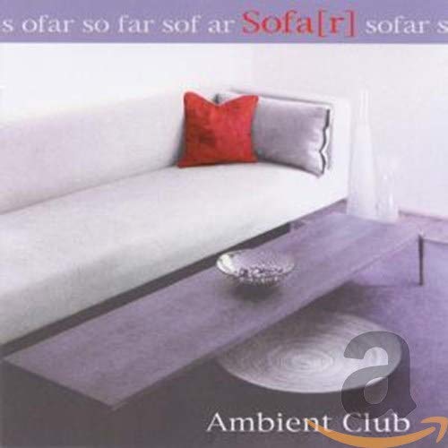 CD cover with a white sofa, red pillow, and abstract design.