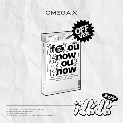 Omega X “Iykyk” CD packaging, white with black text and starburst graphic.