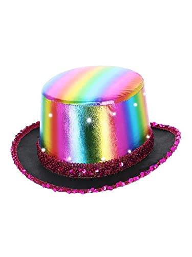 Smiffys 53057, Rainbow LED Light Up Metallic Top Hat, Unisex Adult, One Size