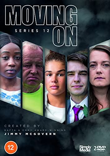 DVD cover for Moving On Series 12 featuring five character portraits against dark background.