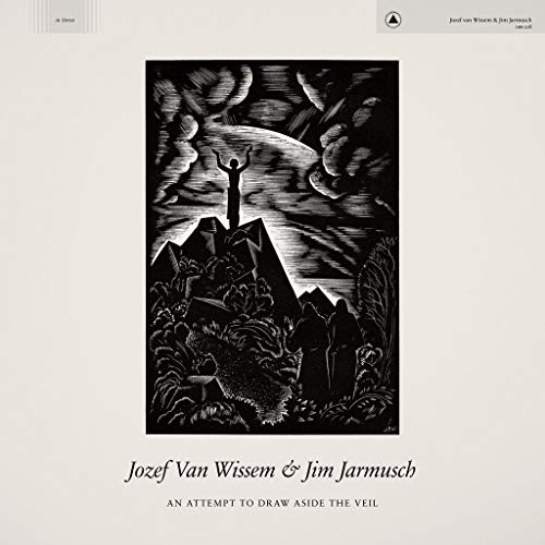 Vinyl album cover: black and white illustration of a figure on a mountain.