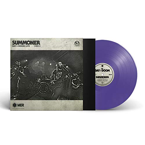 Purple vinyl record with album cover featuring a live band performance.