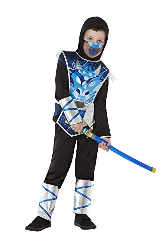 Smiffys 71044M Ninja Warrior Costume, Boys, Blue, M - Age 7-9 years