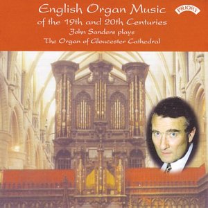 CD cover: organ pipes in Gloucester Cathedral with portrait of John Sanders.