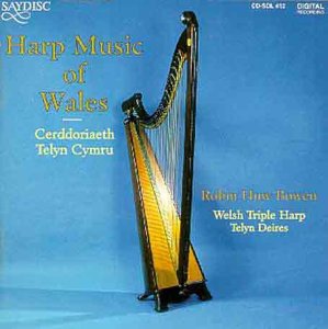 CD cover featuring a golden Welsh triple harp on a blue background.