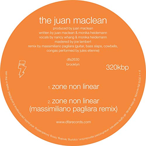Orange vinyl record label with tracklist and production credits text.