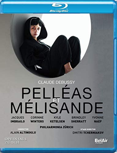 Blu-ray cover for Debussy’s *Pelléas et Mélisande* opera, featuring a woman in a hood.