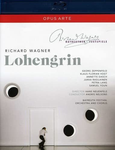 Lohengrin" Blu-ray cover with white background, red stripe, and opera cast names.