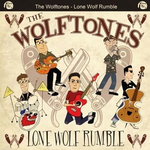 Vinyl record cover: cartoon band playing instruments, "The Wolftones - Lone Wolf Rumble".