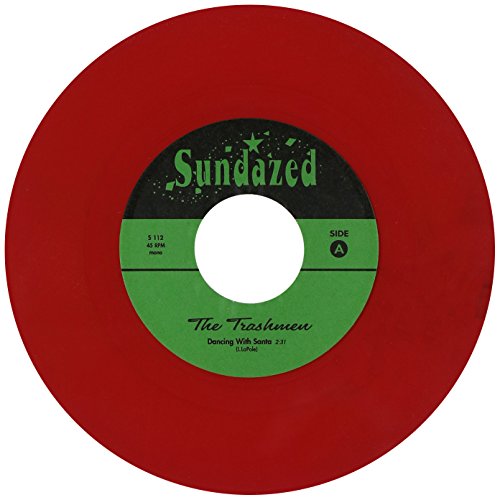Red vinyl record label with green text: "The Trashmen - Dancin' With Santa".