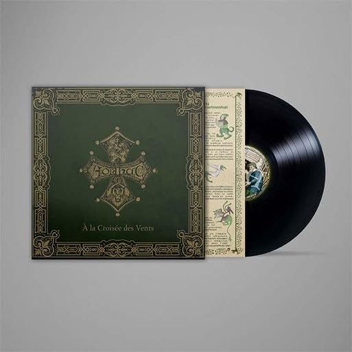 Vinyl record and album cover with a green Celtic cross design.