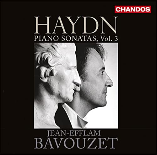 CD cover for Haydn piano sonatas, featuring portraits of men.