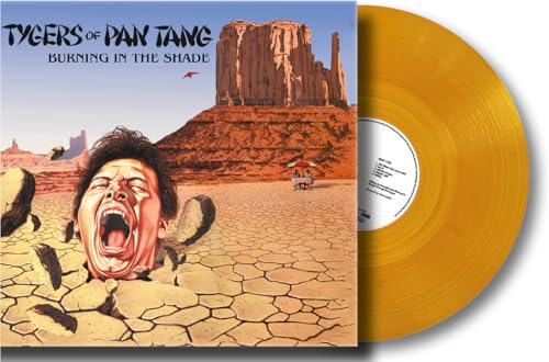 Tygers of Pan Tang album cover and vibrant orange vinyl record.