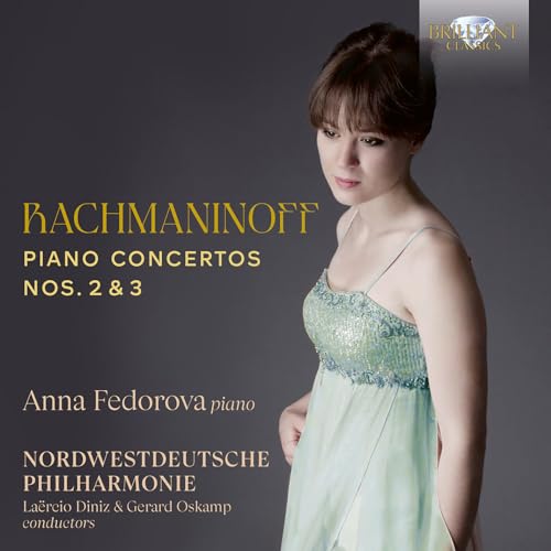 CD cover featuring pianist Anna Federova, text "Rachmaninoff Piano Concertos.