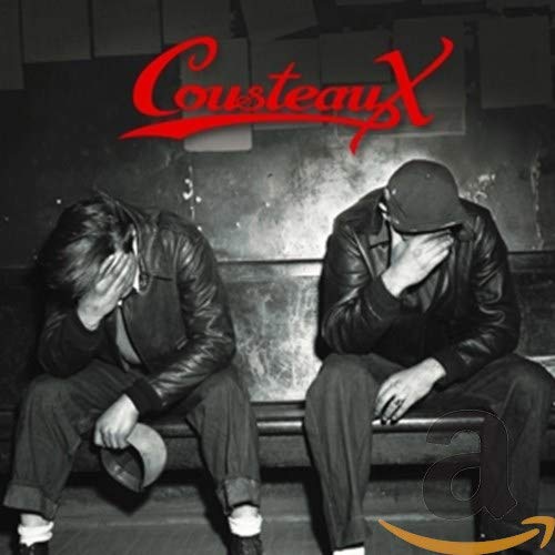 Black and white album cover featuring two distressed figures seated on a bench.